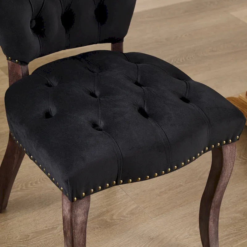 Dining Chairs Set of 2, Soft Tufted Accent Chairs Side Chairs with Wooden Legs, Velvet Upholstered Dining Room Chair
