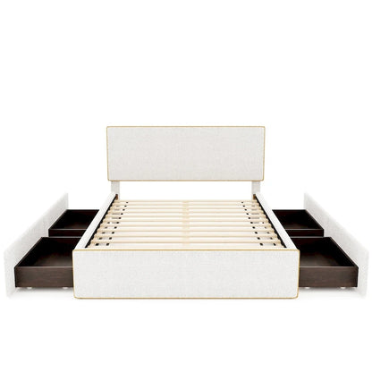 Nordic Creative Full Size Upholstered Platform Bed with 4 Drawers Ample Storage & Headboard & Solid Wood Slats Support
