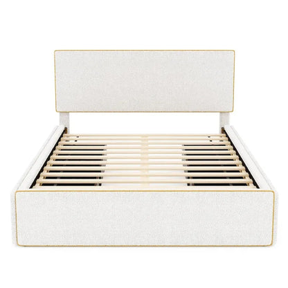 Nordic Creative Full Size Upholstered Platform Bed with 4 Drawers Ample Storage & Headboard & Solid Wood Slats Support