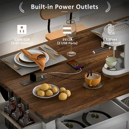 53.7 Farmhouse Kitchen Island With Power Outlet, 2 Sliding Barn Door, Kitchen Storage Island With Drop Leaf, Spice Rack