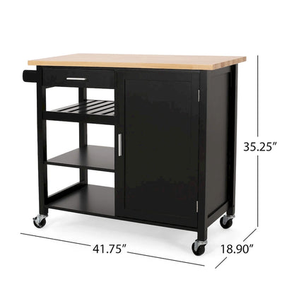 Kitchen Island Cart With Lockable Wheels, Utility Kitchen Cart With 1 Drawer, 3 Open Storage Shelves And Cabinet