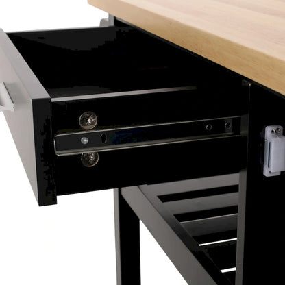 Kitchen Island Cart With Lockable Wheels, Utility Kitchen Cart With 1 Drawer, 3 Open Storage Shelves And Cabinet