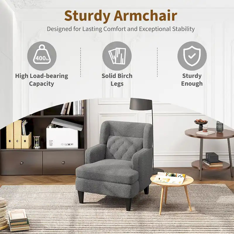 Roomfitters Upholstered Accent Chair Tufted Armchair for Living Room and Bedroom