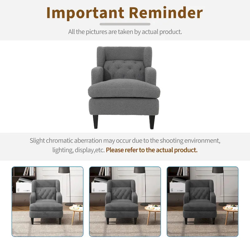 Roomfitters Upholstered Accent Chair Tufted Armchair for Living Room and Bedroom