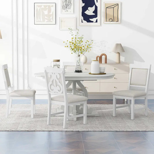 Retro Functional Dining Set Extendable Dining Table and Chair Sets with Removable Folding Plates for Dining Room and Kitchen