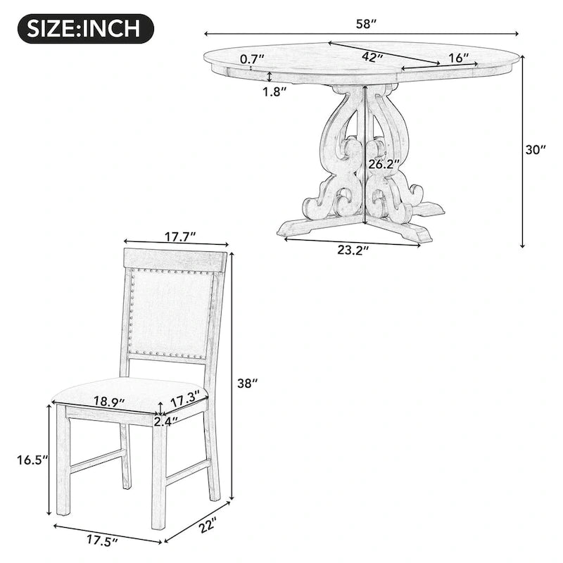 Retro Functional Dining Set Extendable Dining Table and Chair Sets with Removable Folding Plates for Dining Room and Kitchen