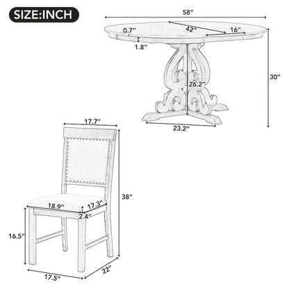 Retro Functional Dining Set Extendable Dining Table and Chair Sets with Removable Folding Plates for Dining Room and Kitchen
