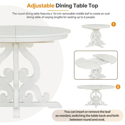 Retro Functional Dining Set Extendable Dining Table and Chair Sets with Removable Folding Plates for Dining Room and Kitchen