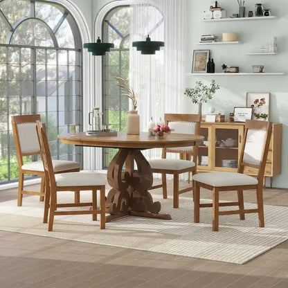 Retro Functional Dining Set Extendable Dining Table and Chair Sets with Removable Folding Plates for Dining Room and Kitchen