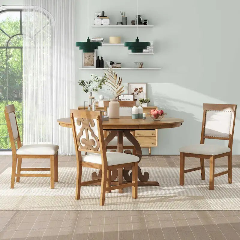 Retro Functional Dining Set Extendable Dining Table and Chair Sets with Removable Folding Plates for Dining Room and Kitchen