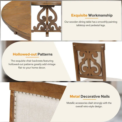 Retro Functional Dining Set Extendable Dining Table and Chair Sets with Removable Folding Plates for Dining Room and Kitchen