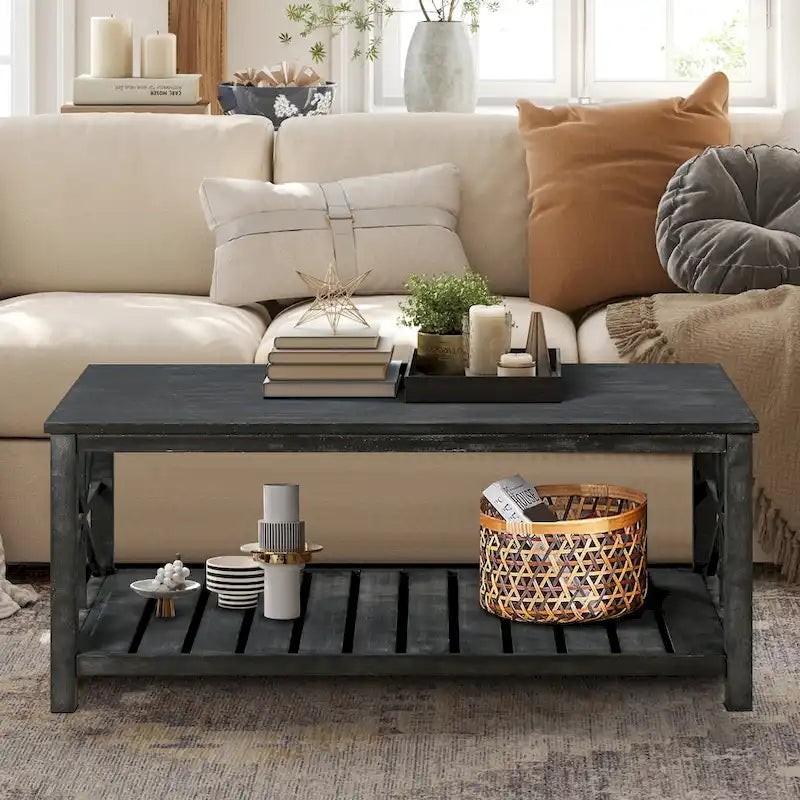 47  Modern Farmhouse Coffee Table with Storage Shelf