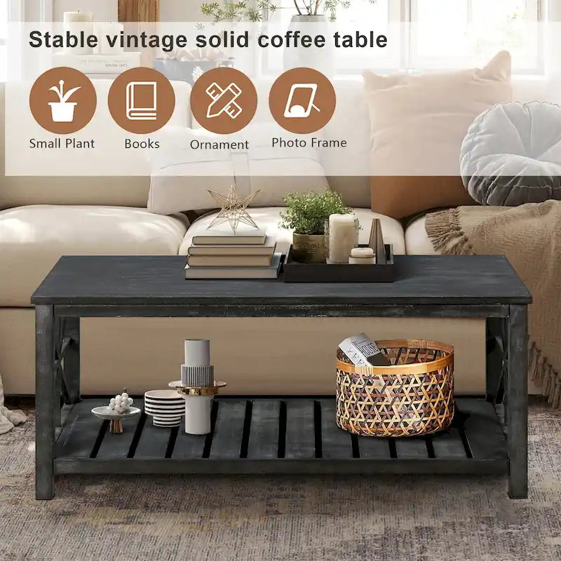 47  Modern Farmhouse Coffee Table with Storage Shelf