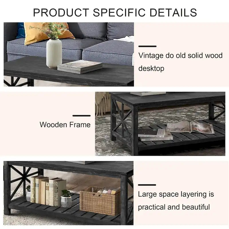47  Modern Farmhouse Coffee Table with Storage Shelf