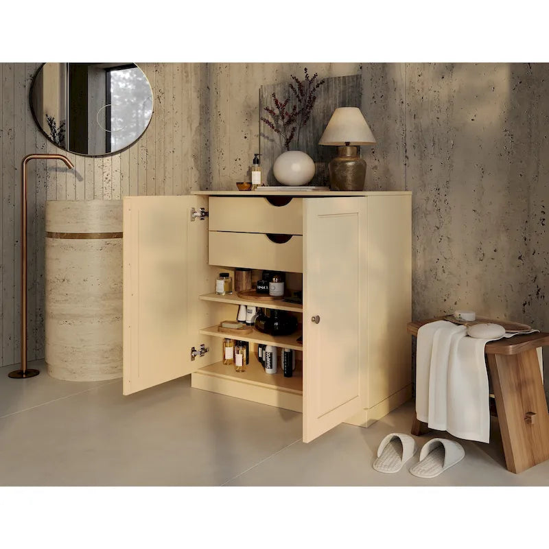 Palace Imports 100% Solid Wood 32  Bathroom Cabinet with Solid Doors, 2-Drawers and Adjustable Shelves