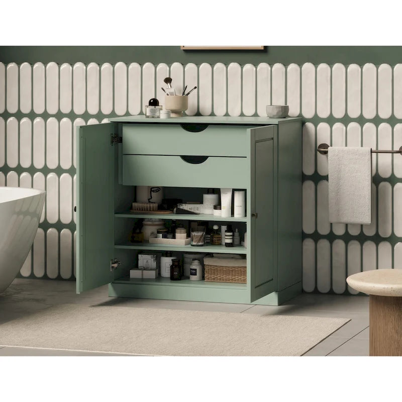 Palace Imports 100% Solid Wood 32  Bathroom Cabinet with Solid Doors, 2-Drawers and Adjustable Shelves