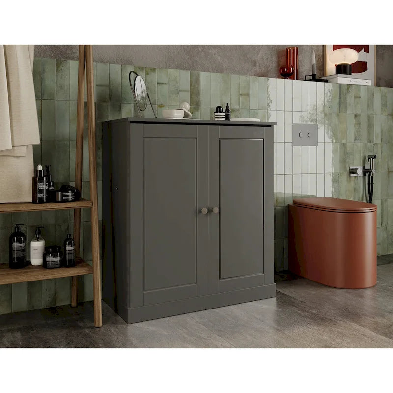 Palace Imports 100% Solid Wood 32  Bathroom Cabinet with Solid Doors, 2-Drawers and Adjustable Shelves