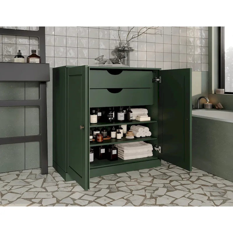 Palace Imports 100% Solid Wood 32  Bathroom Cabinet with Solid Doors, 2-Drawers and Adjustable Shelves