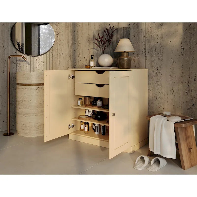 Palace Imports 100% Solid Wood 32  Bathroom Cabinet with Solid Doors, 2-Drawers and Adjustable Shelves