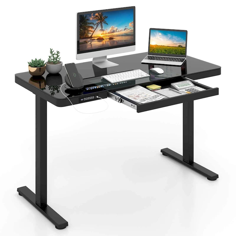 Costway 48  x 24  Whole-Piece Glass Standing Desk w/Drawers Writable