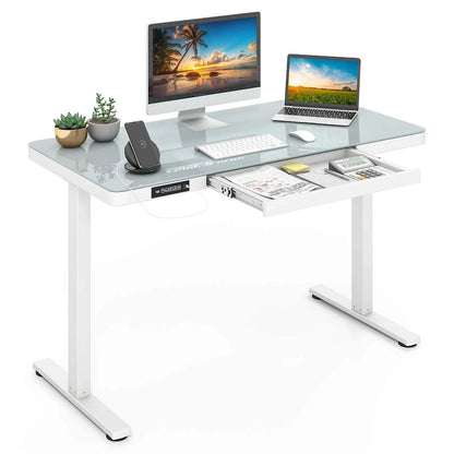 Costway 48  x 24  Whole-Piece Glass Standing Desk w/Drawers Writable