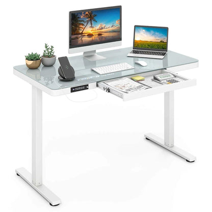 Costway 48  x 24  Whole-Piece Glass Standing Desk w/Drawers Writable