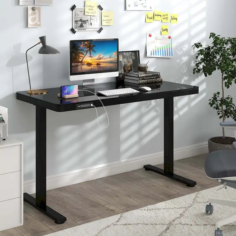 Costway 48  x 24  Whole-Piece Glass Standing Desk w/Drawers Writable