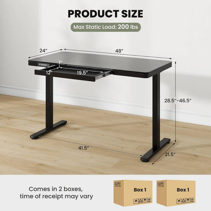 Costway 48  x 24  Whole-Piece Glass Standing Desk w/Drawers Writable