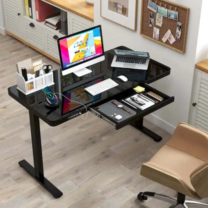Costway 48  x 24  Whole-Piece Glass Standing Desk w/Drawers Writable