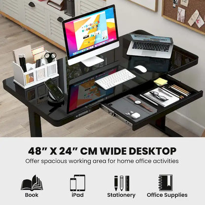 Costway 48  x 24  Whole-Piece Glass Standing Desk w/Drawers Writable
