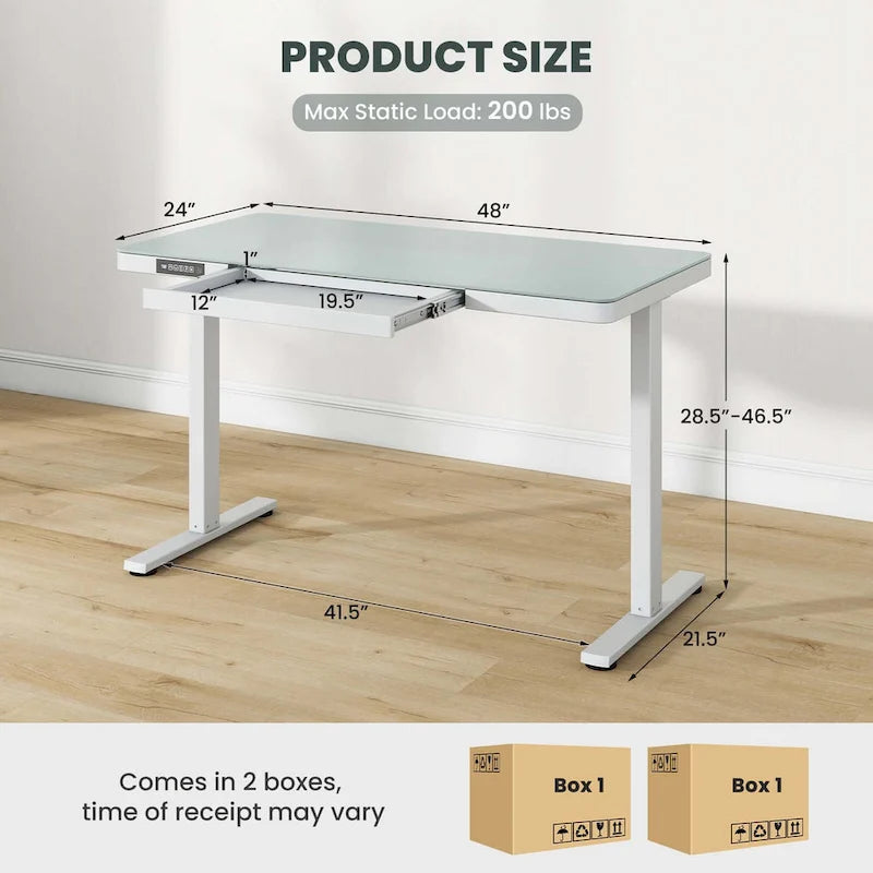 Costway 48  x 24  Whole-Piece Glass Standing Desk w/Drawers Writable