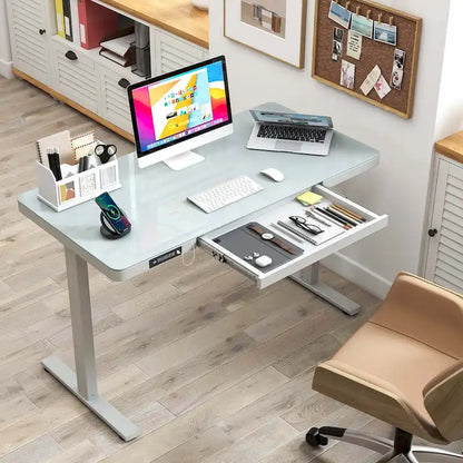 Costway 48  x 24  Whole-Piece Glass Standing Desk w/Drawers Writable