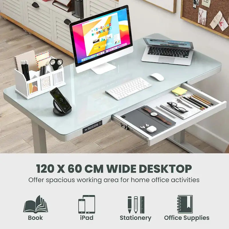 Costway 48  x 24  Whole-Piece Glass Standing Desk w/Drawers Writable