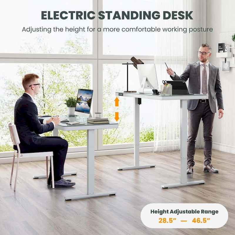Costway 48  x 24  Whole-Piece Glass Standing Desk w/Drawers Writable