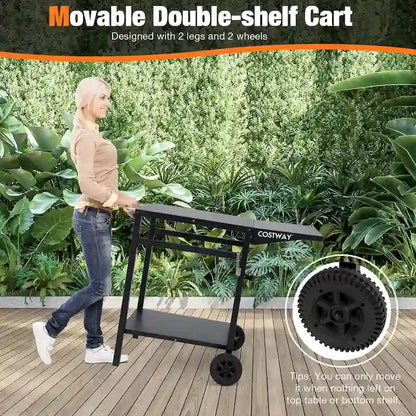 Costway Double-Shelf Movable Dining Cart Table Multifunctional Kitchen - See Details