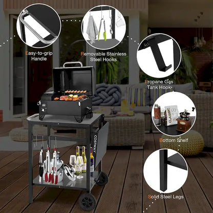 Costway Double-Shelf Movable Dining Cart Table Multifunctional Kitchen - See Details
