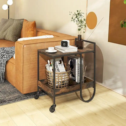 Gymax Industrial Bar Cart Rolling Buffet Serving Cart w/ Removable