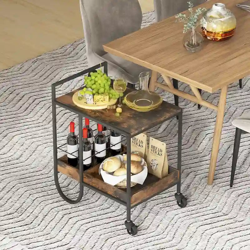 Gymax Industrial Bar Cart Rolling Buffet Serving Cart w/ Removable