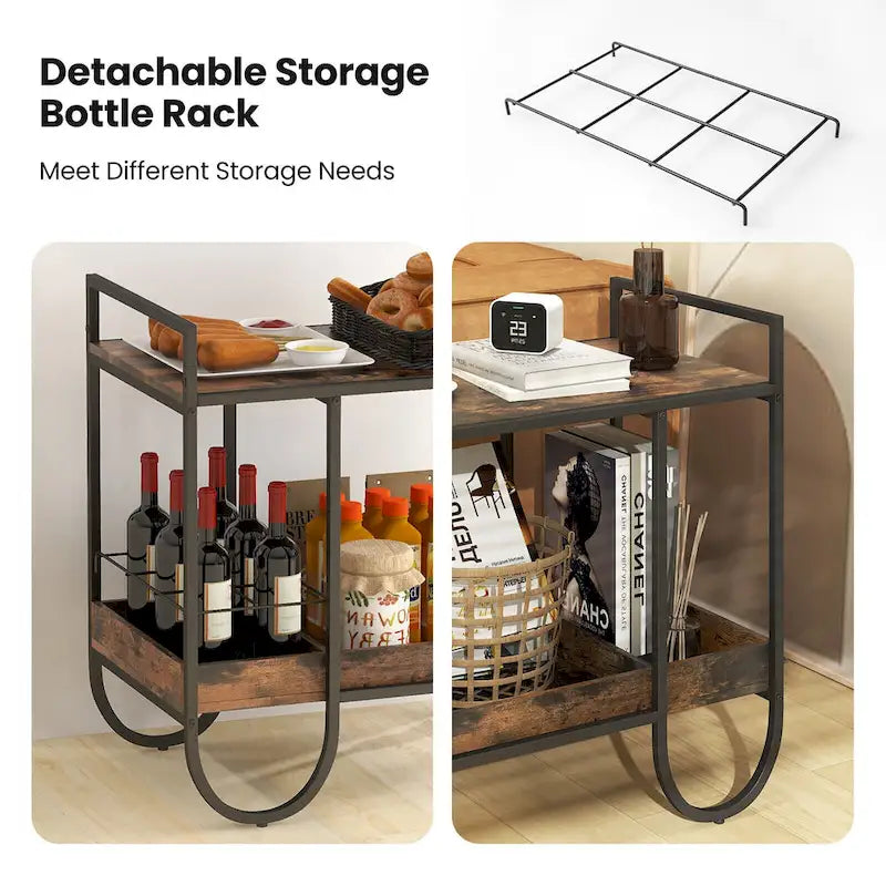 Gymax Industrial Bar Cart Rolling Buffet Serving Cart w/ Removable