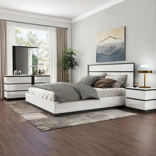 Furniture of America Conjira Modern 4-Piece White Wood Platform Bedroom Set