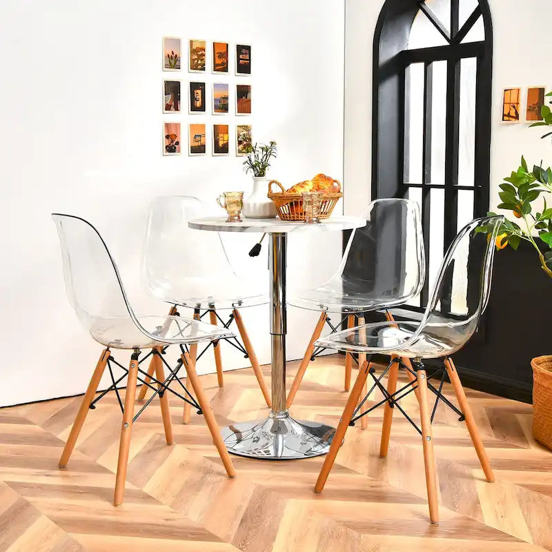 Set of 4 Dining Chairs Modern Plastic Shell Side Chair w/ Clear Seat &
