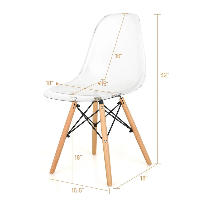 Set of 4 Dining Chairs Modern Plastic Shell Side Chair w/ Clear Seat &