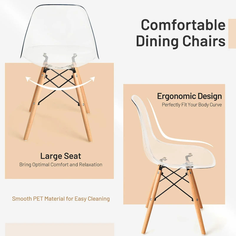 Set of 4 Dining Chairs Modern Plastic Shell Side Chair w/ Clear Seat &