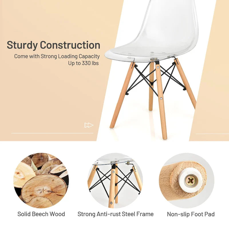 Set of 4 Dining Chairs Modern Plastic Shell Side Chair w/ Clear Seat &