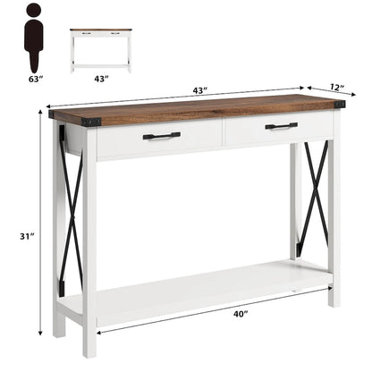 Woode Entryway Table, Farmhouse Console Table with 2 Drawers