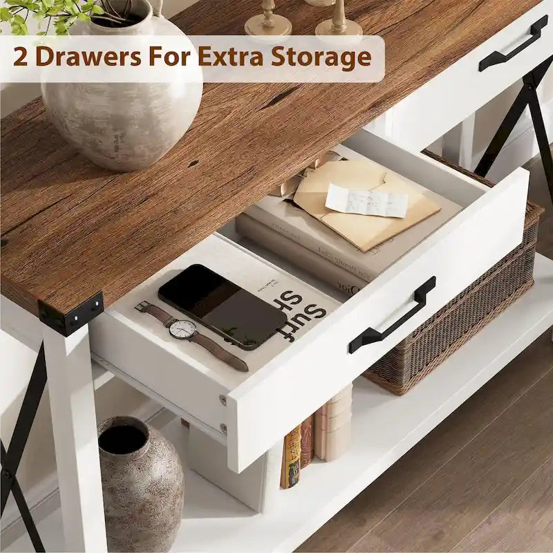 Woode Entryway Table, Farmhouse Console Table with 2 Drawers