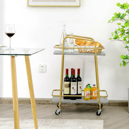 Gymax Gold Serving Cart Utility Trolley on Wheel Rolling Kitchen Rack
