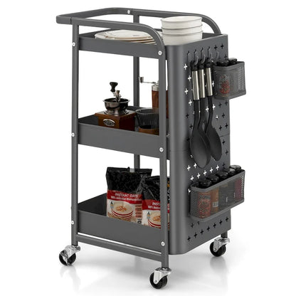 Gymax 3-Tier Utility Storage Cart Metal Rolling Trolley w/ DIY