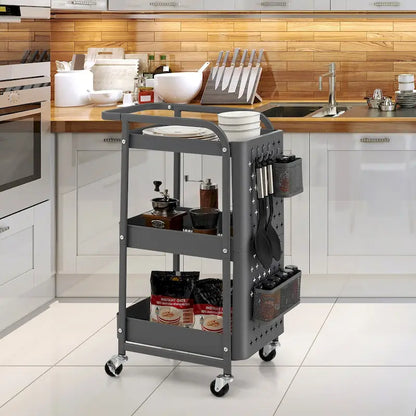 Gymax 3-Tier Utility Storage Cart Metal Rolling Trolley w/ DIY