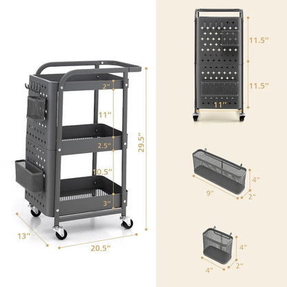 Gymax 3-Tier Utility Storage Cart Metal Rolling Trolley w/ DIY